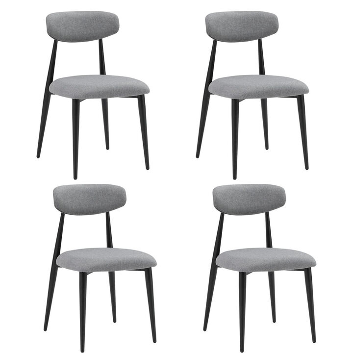 Dining Chairs Set of 4, Curved Backrest Round Upholstered And Metal Frame, Grey
