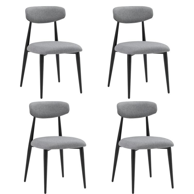 Dining Chairs Set of 4, Curved Backrest Round Upholstered And Metal Frame, Grey