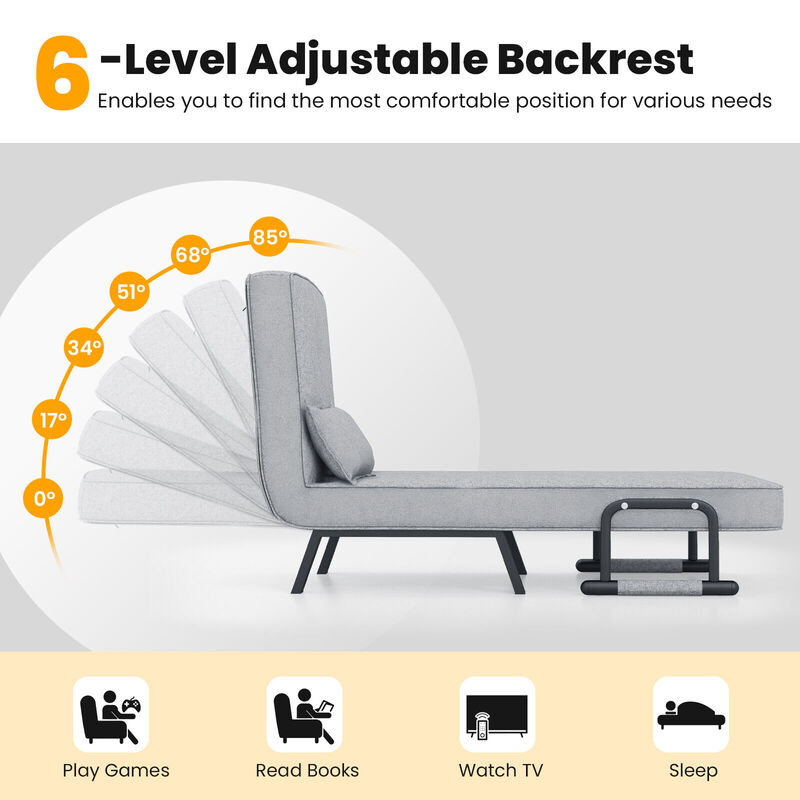 Folding 6 Position Convertible Sleeper Bed Armchair Lounge Couch with Pillow
