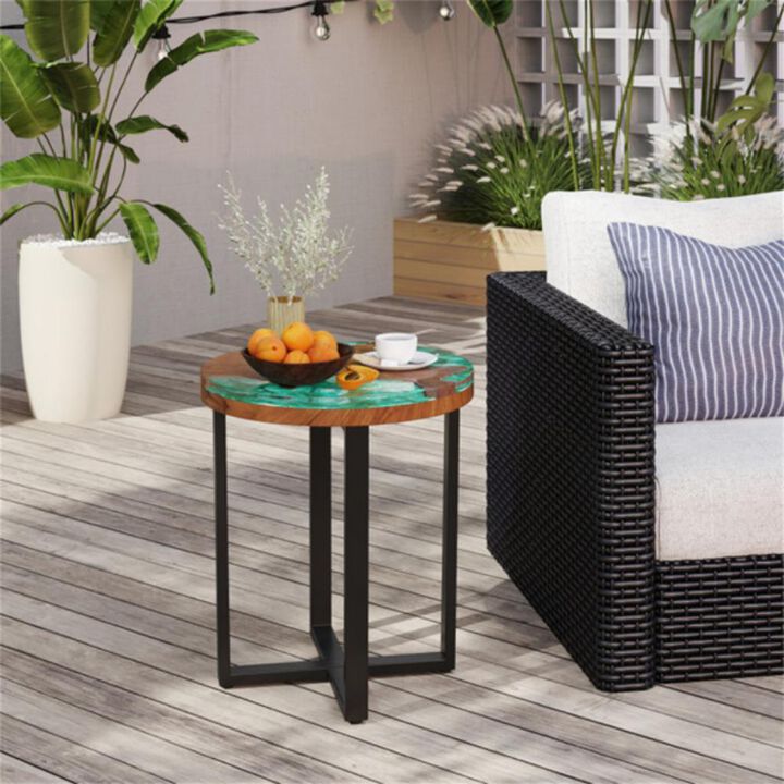 Round End Table with Epoxy Top Stylish & Durable for Indoor and Outdoor Use