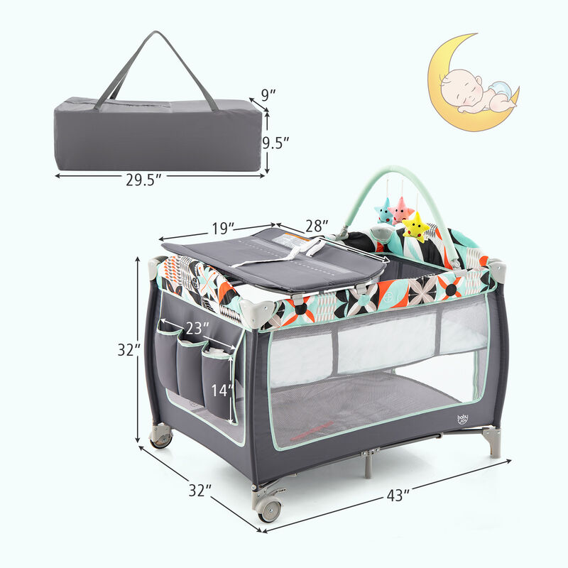 3-in-1 Portable Baby Playard with Zippered Door and Toy Bar - Blue