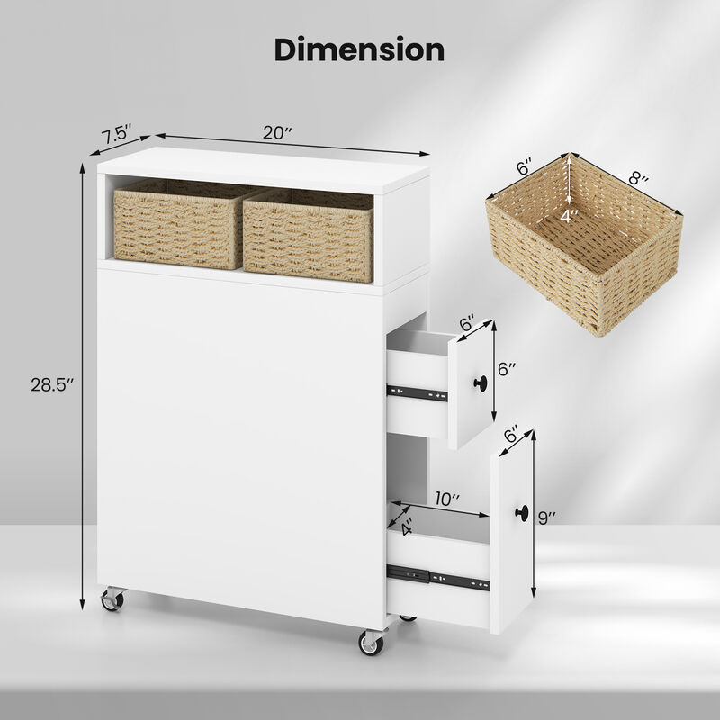 Slim Bathroom Storage Cabinet with 2 Slide Out Drawers