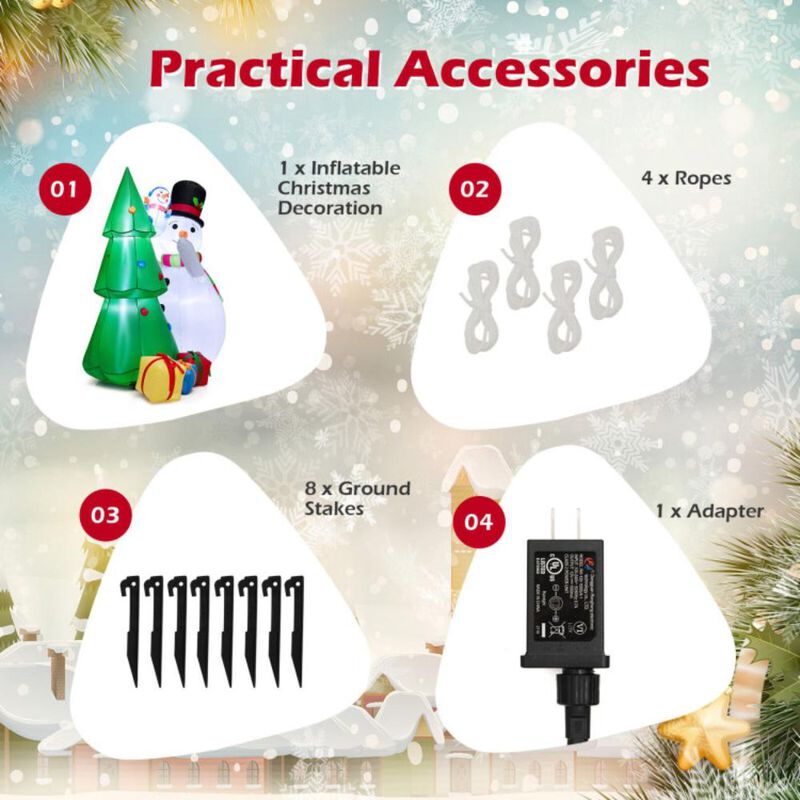 Hivvago 6 Feet Tall Inflatable Christmas Snowman and Tree Decoration Set with LED Lights