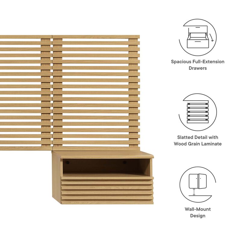 Modway - Render Wall Mount King Headboard and Modern Nightstands