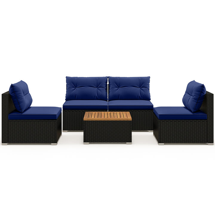 5 Piece Outdoor Furniture Set with Solid Tabletop and Soft Cushions
