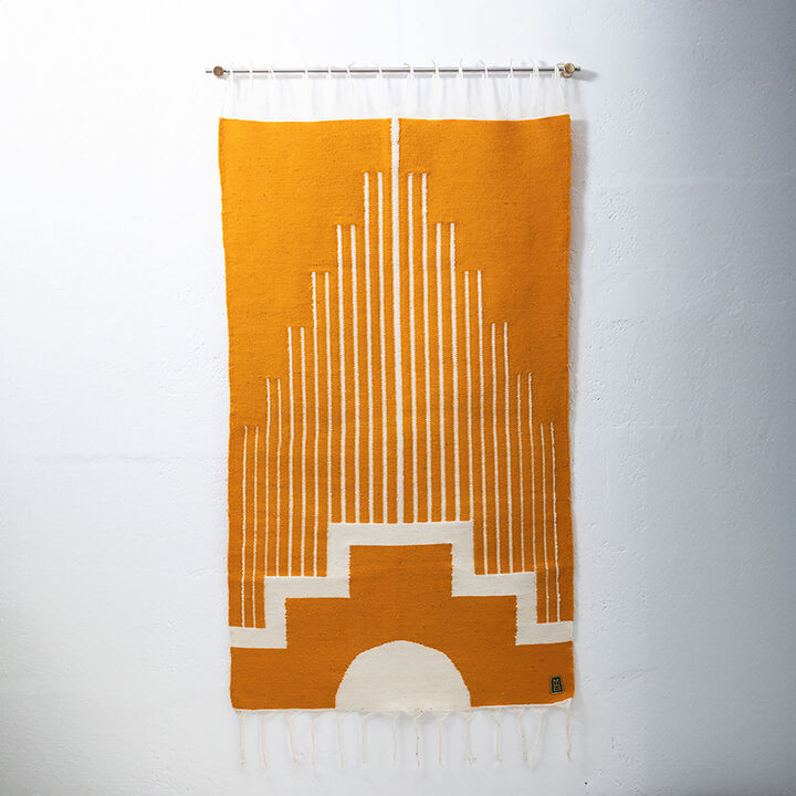 CENTRO Sheep Wool Handwoven Tapestry, Aged Bronze Wall Mount, Ochre
