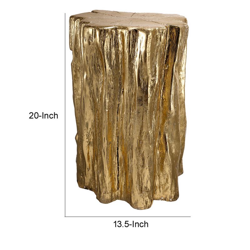 Kiny 20 Inch Accent Stool Table, Tree Trunk Design, Magnesium, Gold Finish - Benzara