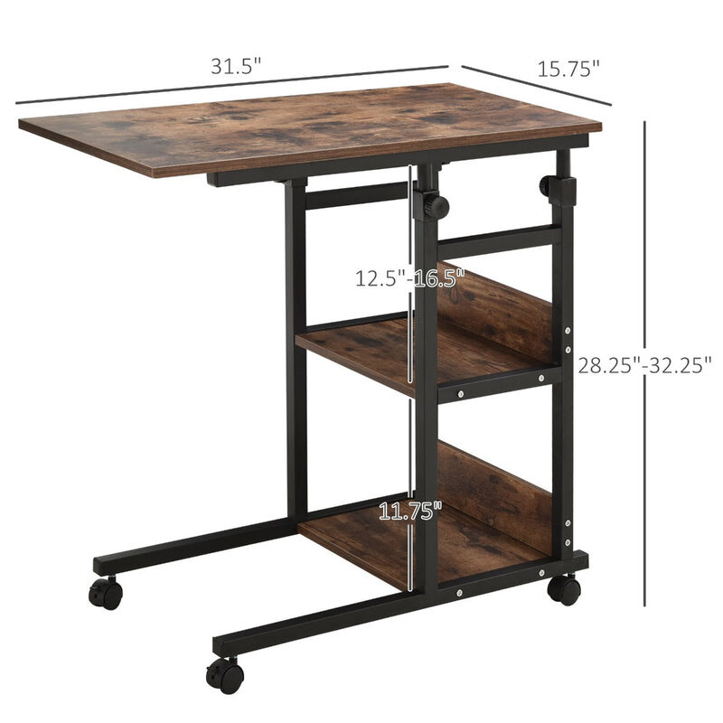 Versatile Side Table: 3-Tier C-Shaped Mobile Nightstand with Casters