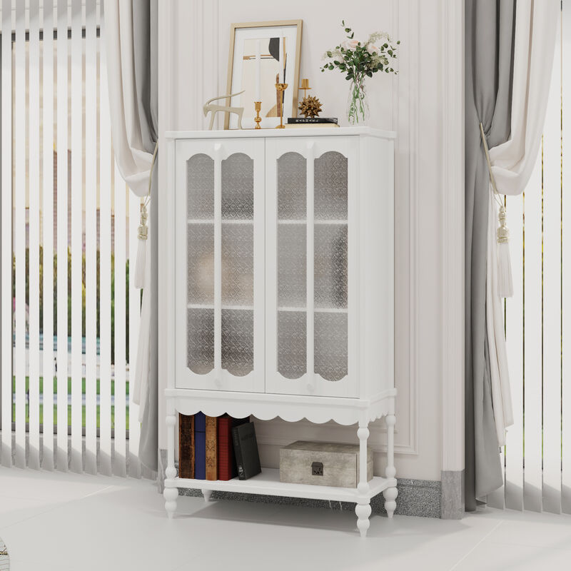 FUFU&GAGA Elegant White Wooden Bookcase – 2 Glass Doors & Open Shelf Storage, Sturdy MDF Cabinet for Home & Office (34.8" W x 15.7" D x 62.2" H),White