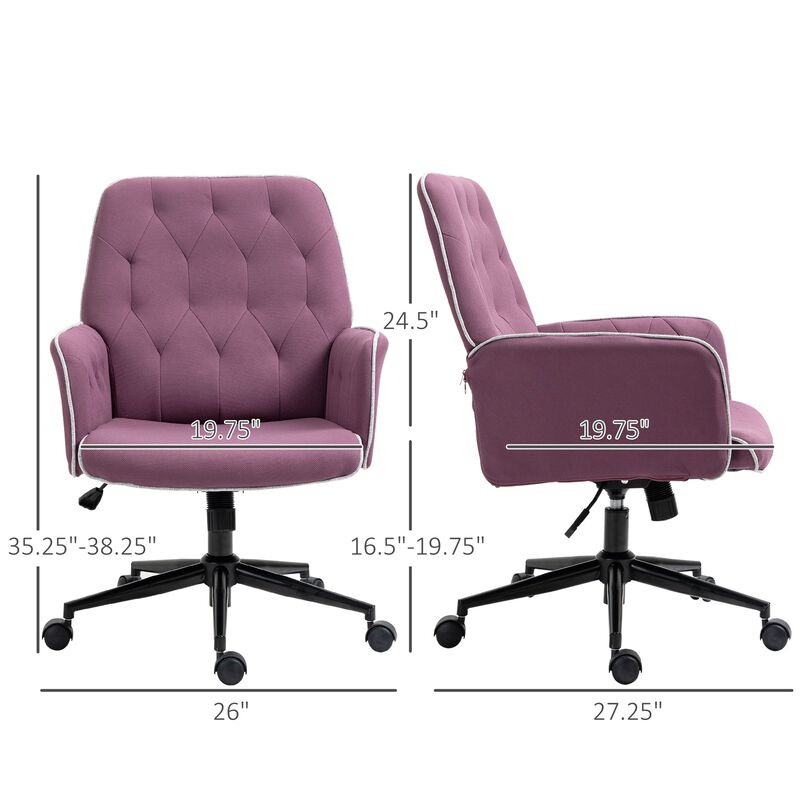 Purple Office Chic: Spandex Tufted Swivel Desk Chair with Padded Arms