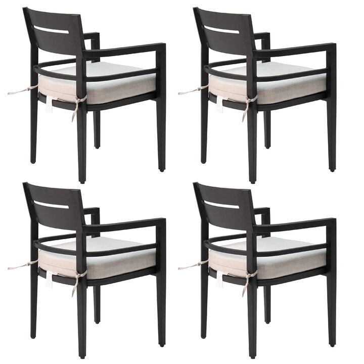 MONDAWE 4 Pieces Outdoor Patio Aluminum Stationary Dining Chairs with Outdoor-grade Sunbrella Fabric Cushions and Tapered Feet,Ember Black