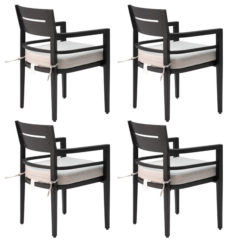 MONDAWE 4 Pieces Outdoor Patio Aluminum Stationary Dining Chairs with Outdoor-grade Sunbrella Fabric Cushions and Tapered Feet,Ember Black