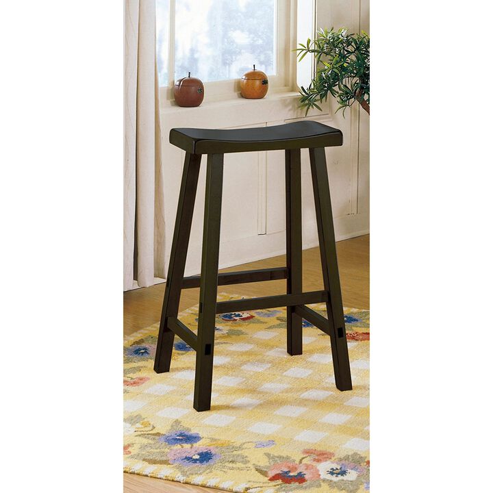 Wooden 29" Counter Height Stool with Saddle Seat, Black, Set Of 2-Benzara