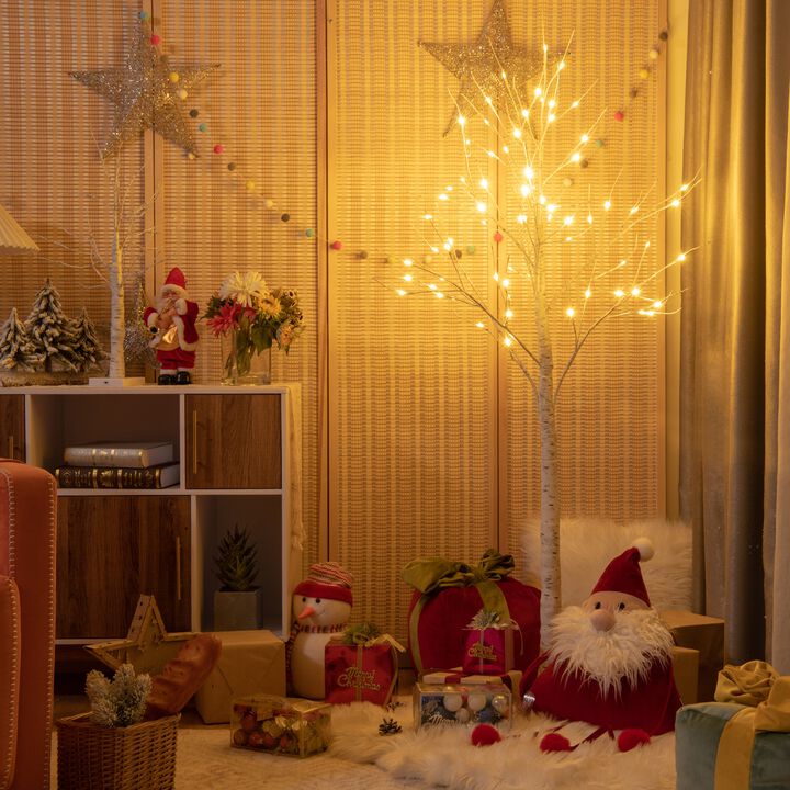 Pre-lit White Twig Birch Tree with 72 LED Lights for Christmas