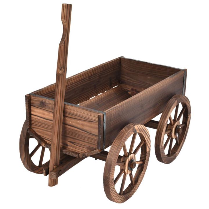 Hivvago Wood Wagon Planter Pot Stand with Wheels