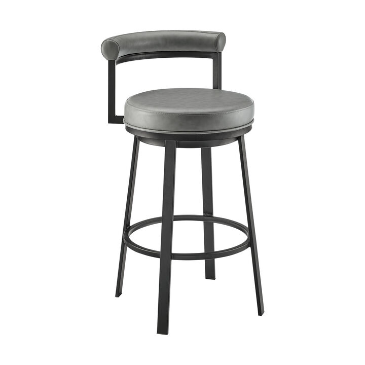 Neura Swivel or Stool in Black Finish with Grey Faux Leather