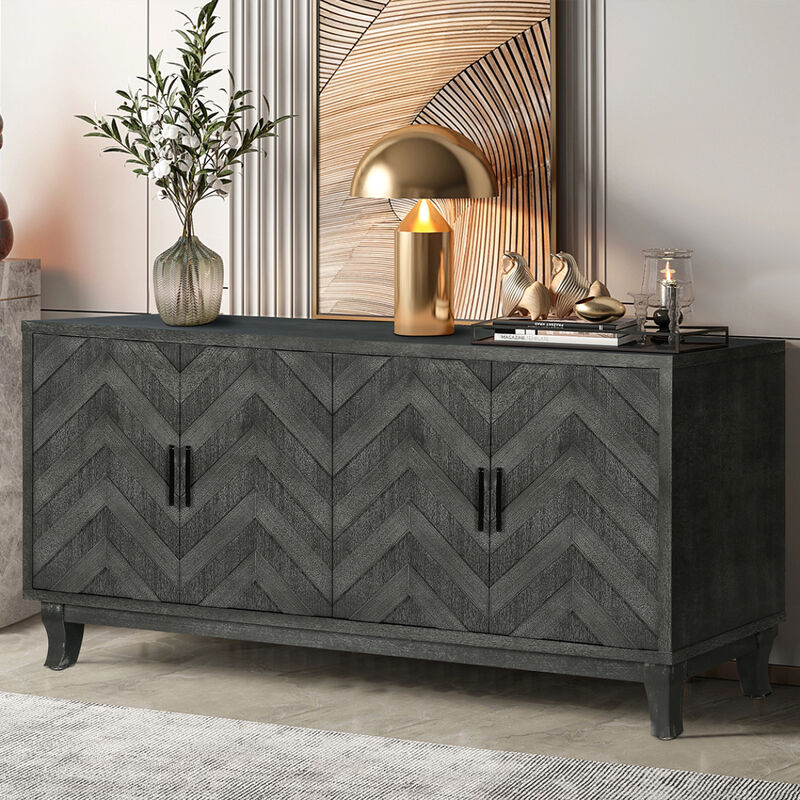 Vintage Style Buffet Cabinet with 4 Doors, Taupe Grey