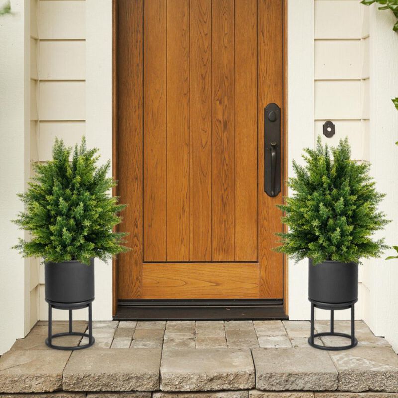 Hivvago 2-Pack Artificial Cedar Topiary Ball Tree with Cement Pot