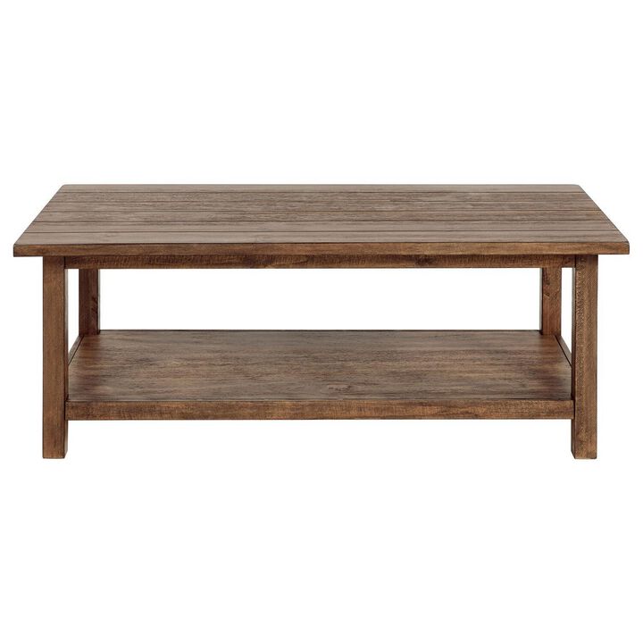 Ayne Coffee Table, 1 Shelf, Distressed Brown Wood Frame, 47 Inch - Benzara