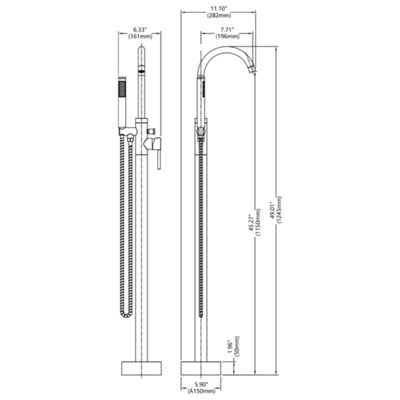 Floor Mount Bathtub Faucet, Single Handle Freestanding Tub Filler with Hand Shower, 6 GPM