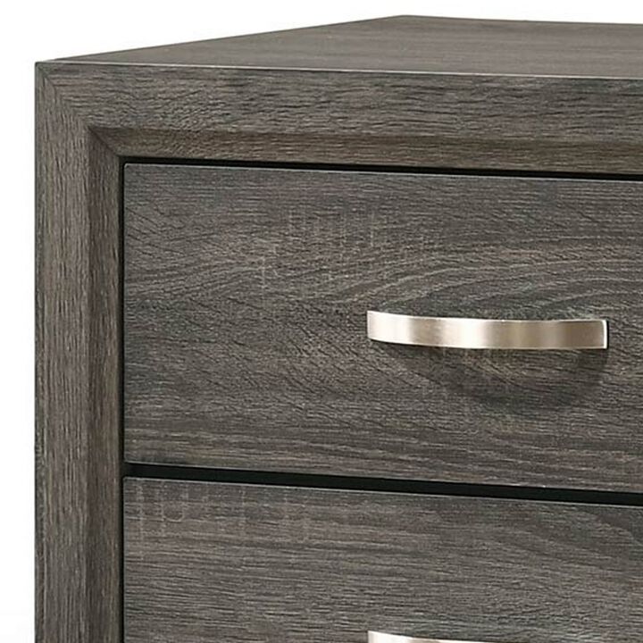 Two Drawer Nightstand With Tapered Feet, Weathered Gray-Benzara
