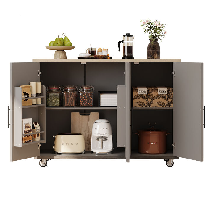 Merax Farmhouse Kitchen Island on Wheels with Drop Leaf