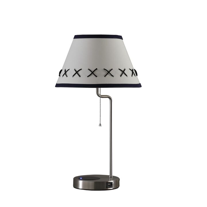 Table Lamp with Wireless Charging and USB Port, Silver-Benzara