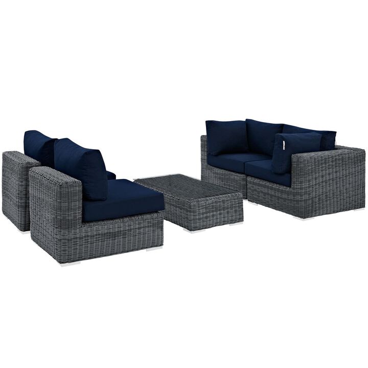 Summon 5 Piece Outdoor Patio Sunbrella Sectional Set - Canvas Navy
