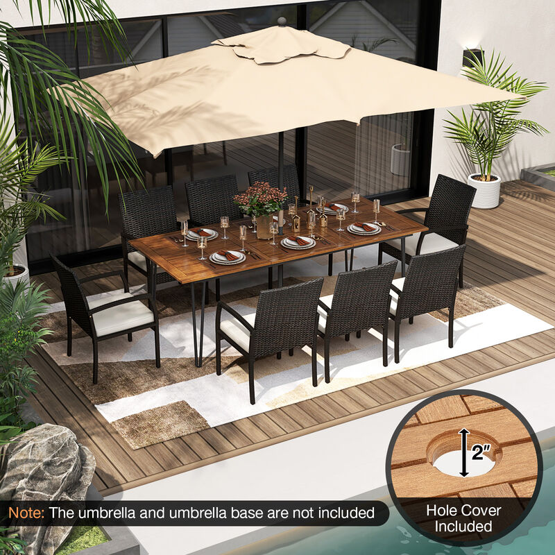 9 Pieces Outdoor Patio Dining Set with Soft Cushions and Square Table