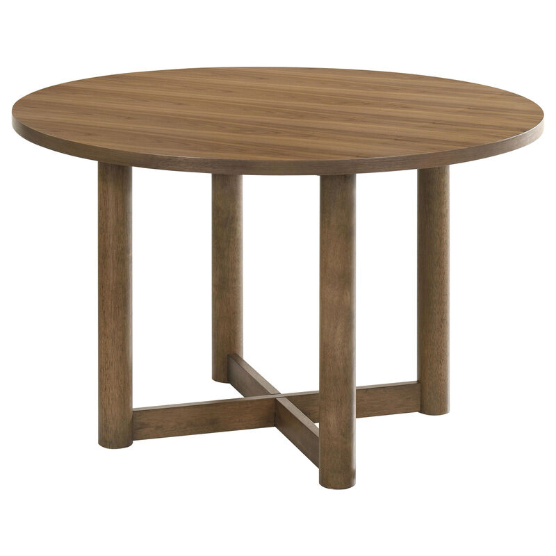 Billie Dining Table, Brown Wood Frame, Cross Legs, Round 46 Inch - Benzara