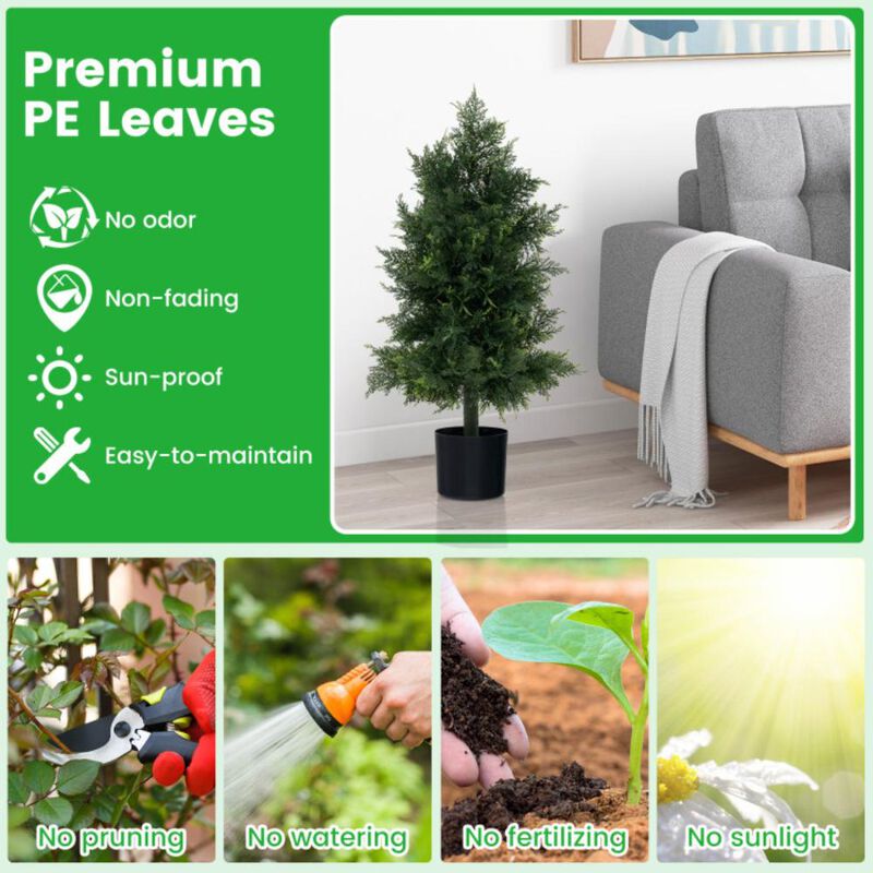 Hivvago Artificial Cedar Topiary Tree with Plastic Nursery Pot for Porch and Office