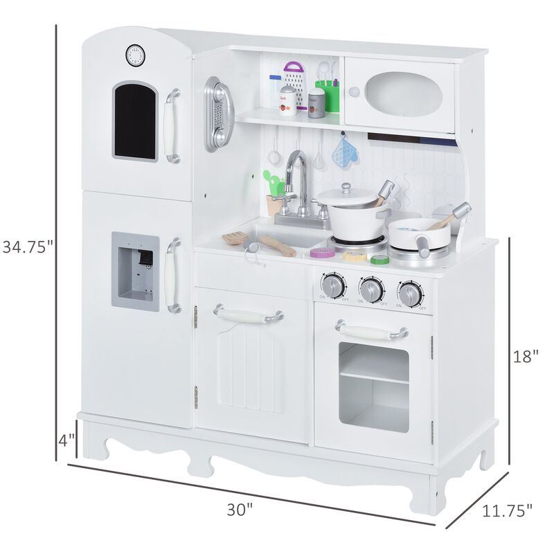 White Kids' Culinary Set: Large Wooden Pretend Kitchen with Accessories