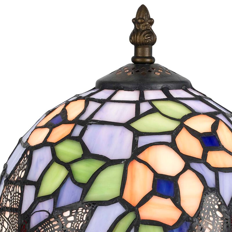 Metal Body Tiffany Table Lamp with Butterfly Design Shade, Multicolor - Benzara