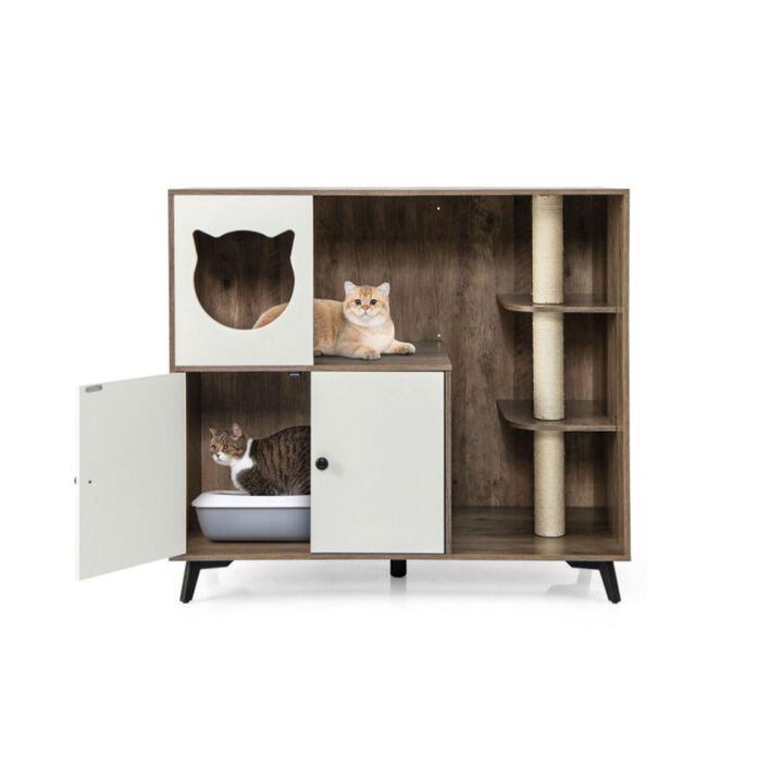 Hivvago Cat Litter Box Enclosure with 3 Sisal Scratching Posts for Indoor Cats-Natural