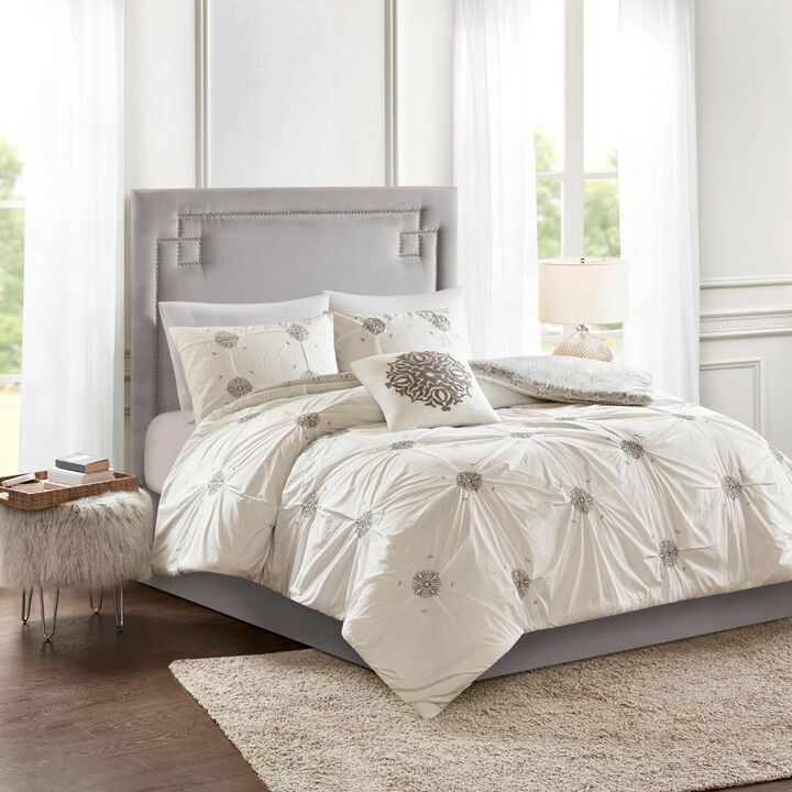 Gracie Mills Donna Shabby Chic Embroidered Reversible Cotton Duvet Cover Set