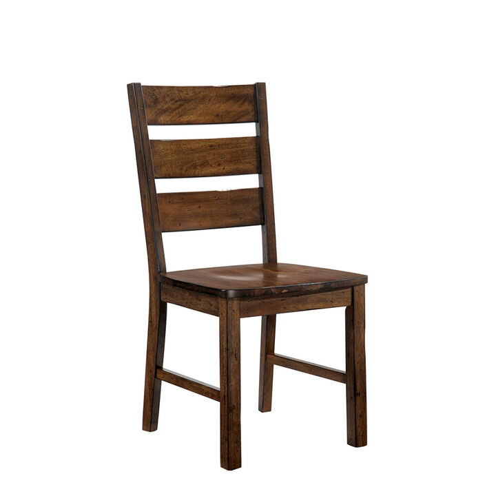 Walnut Finish Solid Wood Industrial Style Kitchen Set Of 2 Dining Chairs Slat Back Chairs
