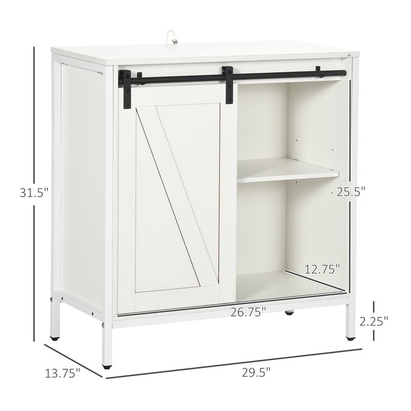White Kitchen Cabinet: Farmhouse Sideboard with Sliding Barn Door