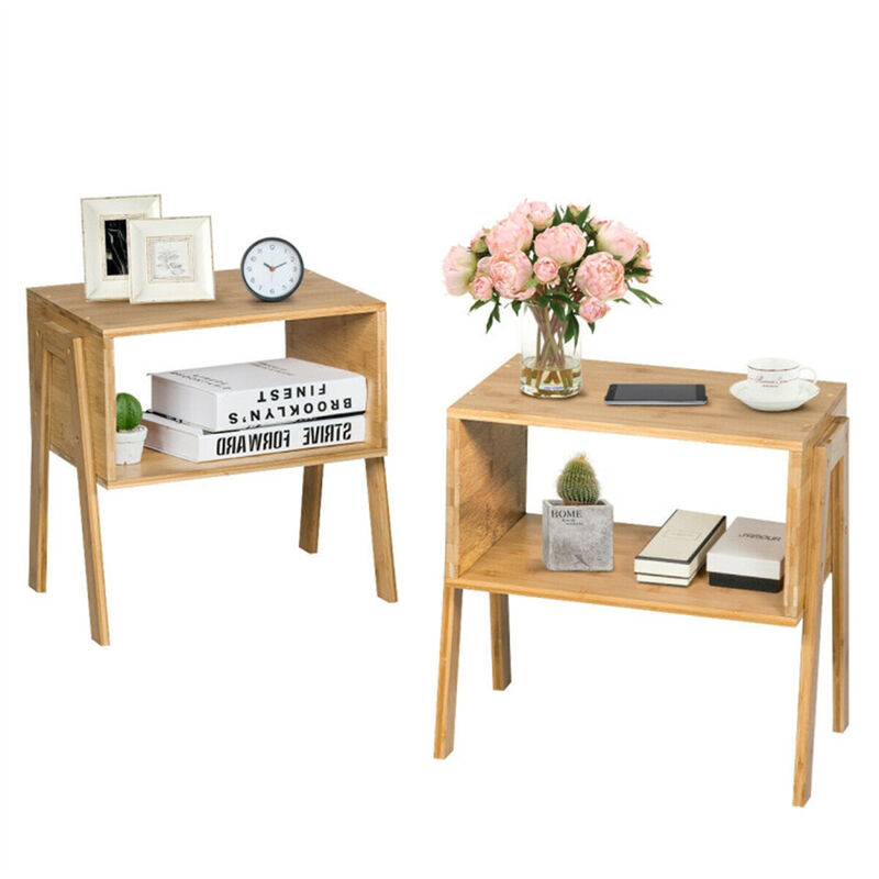 Set of 2 Rattan Wicker Nightstands, Side Table & Coffee Table for Home
