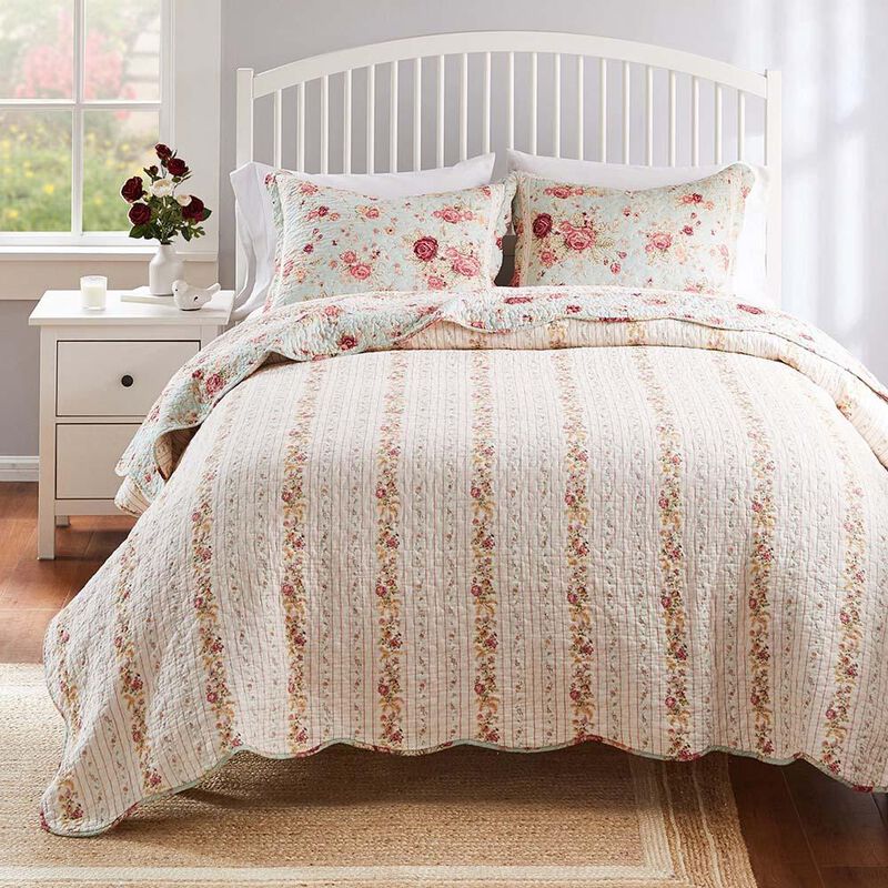Greenland Home Antique Rose Authentic Patchwork Construction Quilt Set 2-Piece