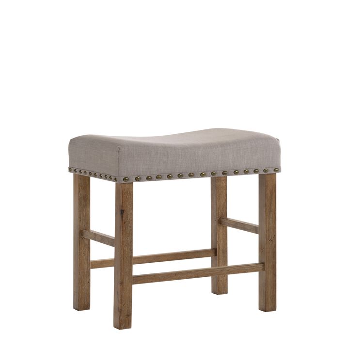 Fabric Upholstered Wooden Counter Height Stool,Set of 2,Brown and Gray-Benzara