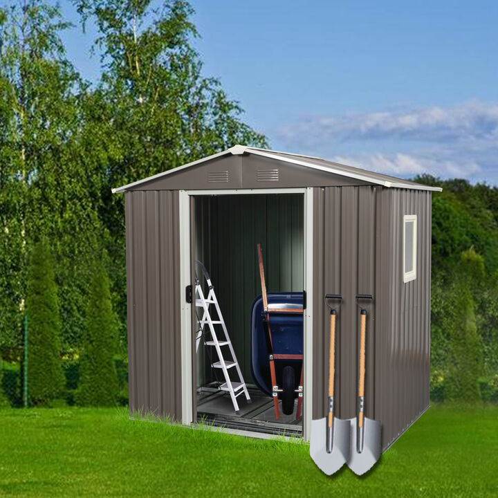 6FT X 5FT Outdoor Metal Storage Shed Gray With Window