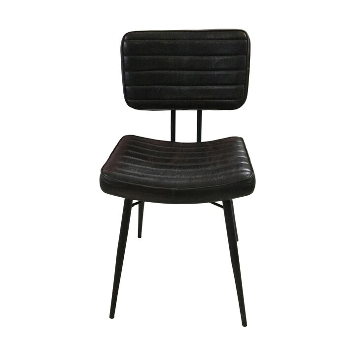 Mia 18 Inch Side Chair, Set of 2, Dyed Espresso Leather, Vertical Tufting - Benzara
