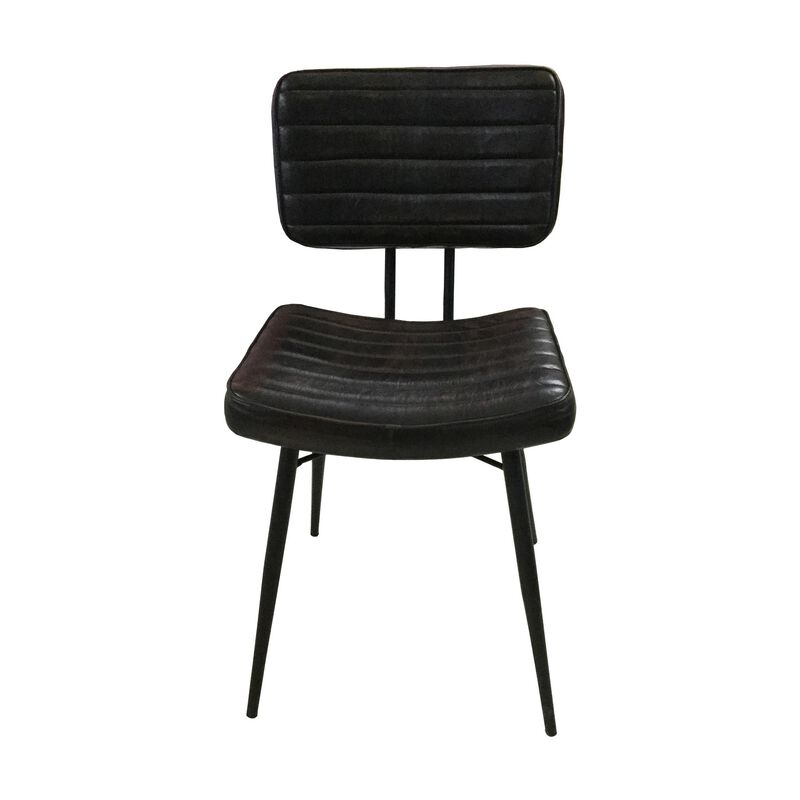 Mia 18 Inch Side Chair, Set of 2, Dyed Espresso Leather, Vertical Tufting - Benzara