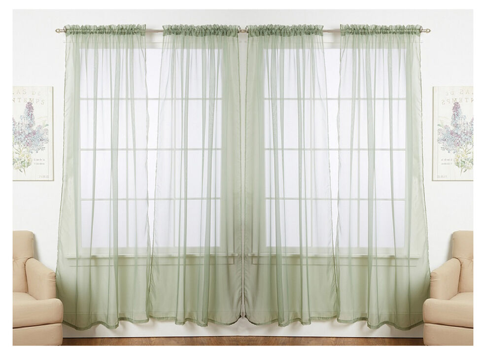 J&V TEXTILES Solid Sheer Window Curtain Panels- Set of 4