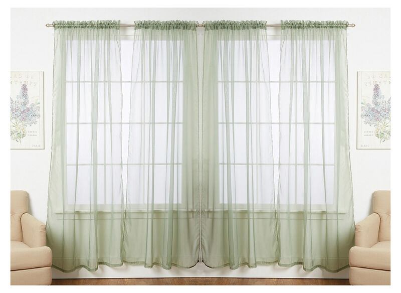 J&V TEXTILES Solid Sheer Window Curtain Panels- Set of 4