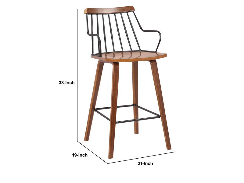26 Inches Counter Height Barstool with Spindle Back, Brown and Black - Benzara