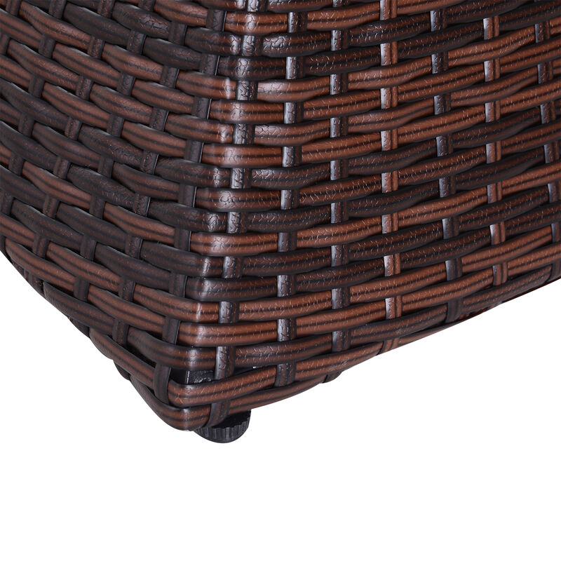 Outdoor Patio Rattan Wicker Coffee Table Bistro Side Table with Umbrella Hole