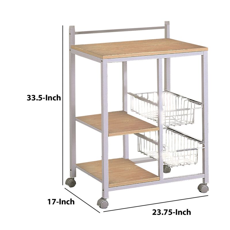 Kitchen Cart with 3 Shelves & 2 Storage Compartments, Brown And White-Benzara