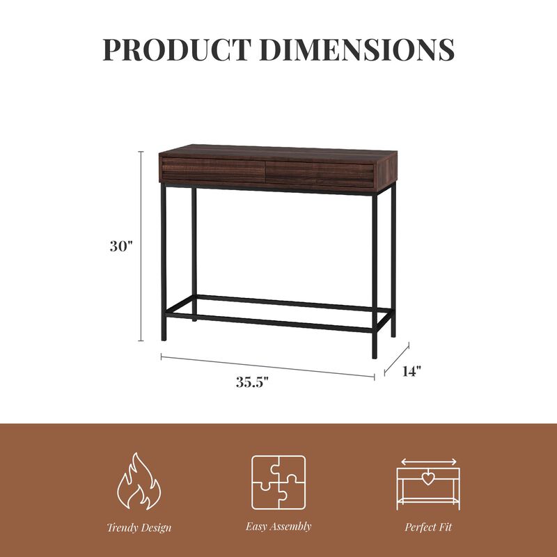 Jarrel 2 Drawer Console Table with Black Metal Legs