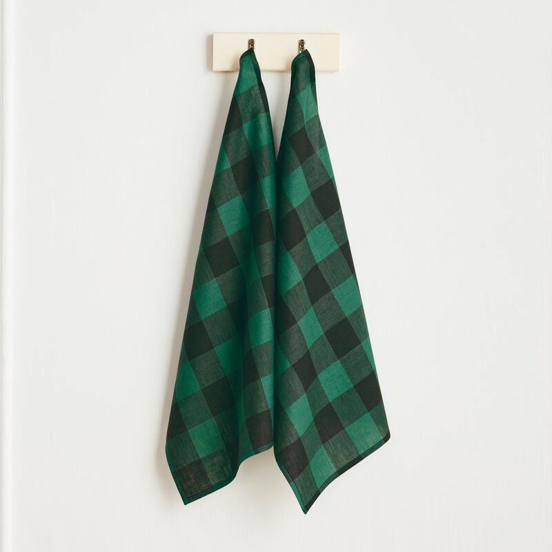 Solino Home 100% Pure Linen Kitchen Towels Set of 2 - 16.5 x 26.5 Inch | Buffalo Check